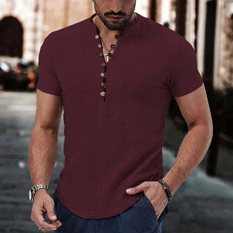 Men's Linen Casual Shirt in 2025, Simple V-neck, Summer Casual Daily Top  mens designer clothes camisas de hombre casual