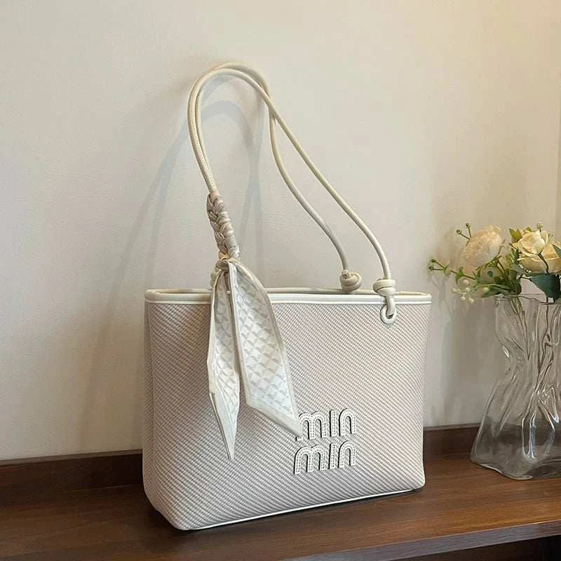 Stylish Tote Shopper Bag Minimalist Large Capacity Solid Color For Daily Shopping And Commuter