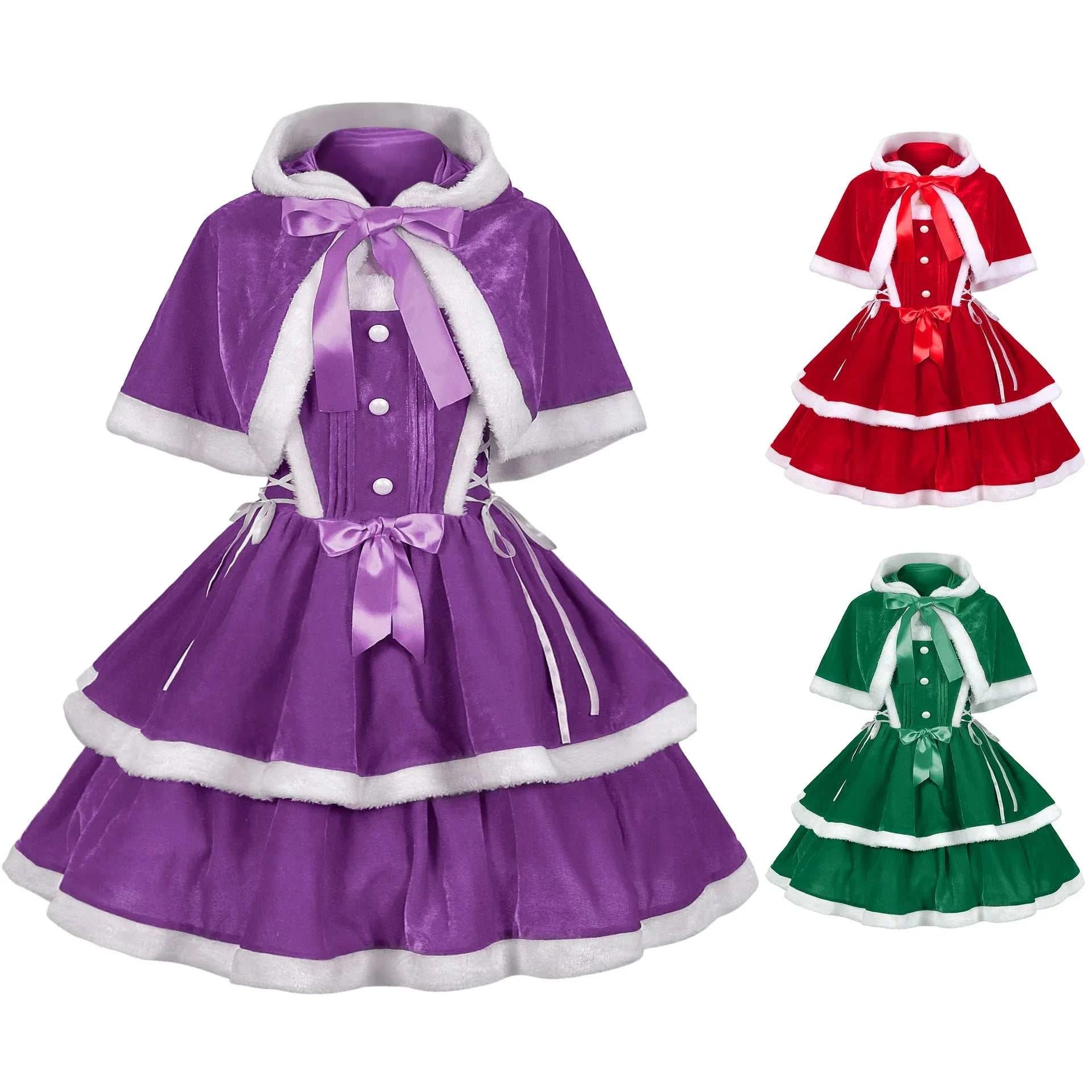 Christmas Dress For Women  Waist Fashion Warm Sling Dress Suit With Cloak And Dress Women Santa Claus Halloween Costume