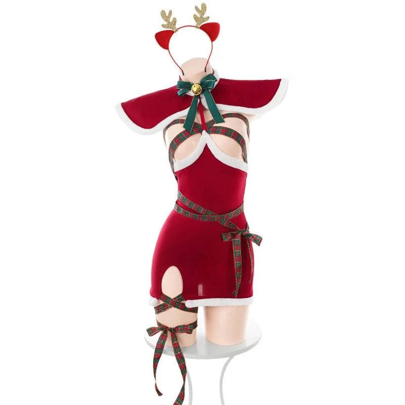 New Christmas Outfits Series Santa Claus Clothes Women Red Velvet Dress Cosplay Costume Merry Xmas
