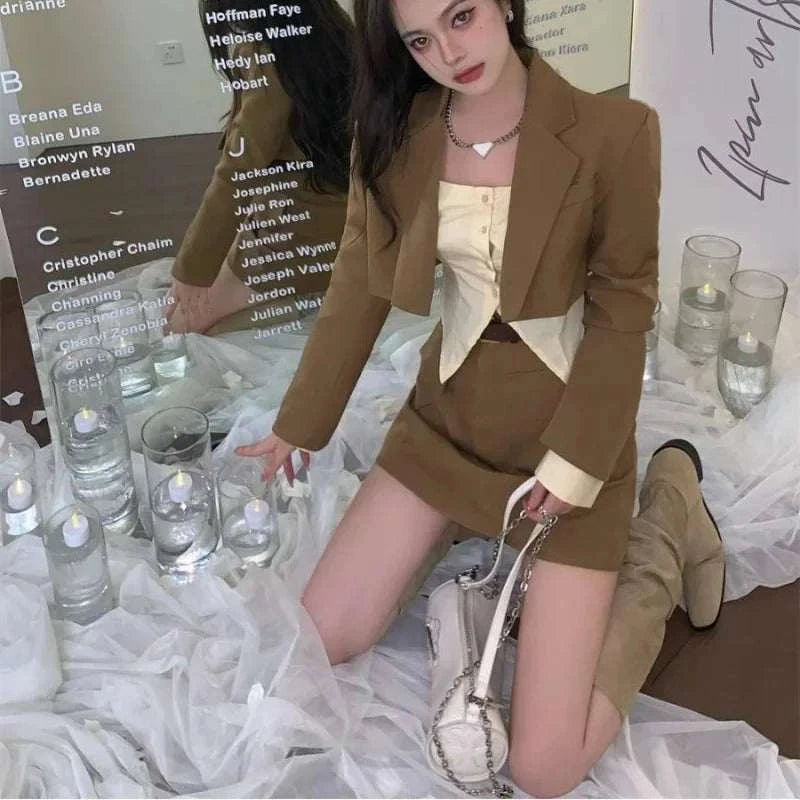 Female Outfits Sexy Skirt Long Sleeve Suits Women's Two Piece Set Mature Elegant Casual Clothing Trend 2025 Co Ord Stylish Full