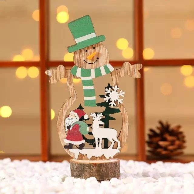 Christmas Decoration DIY Wooden Crafts Creative Ornaments Santa Claus Snowman Reindeer Christmas Desktop Decoration Gifts