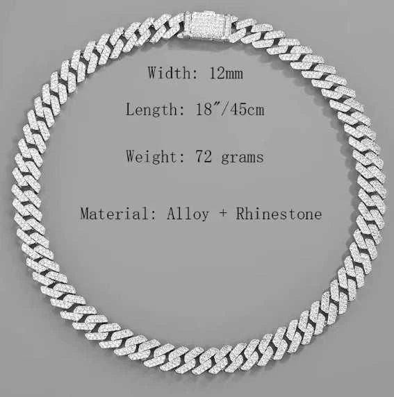 Necklace - Dazzling Diamond-Encrusted Hip-Hop Jewelry featuring a glittering design and details on dimensions and materials.