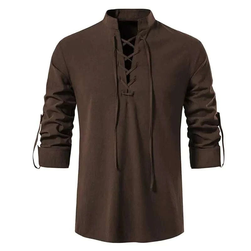 GRAJTCIN long sleeve medieval pirate lace-up shirt for Halloween and cosplay