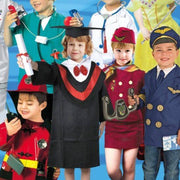 children dressed in colorful captain, stewardess, and performance costumes for kids role play and holiday parties
