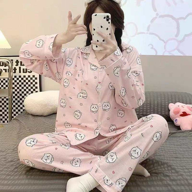 Pajamas Women's Loose And Cute Cartoon Long Sleeve Trousers Home Wear Two-piece Suit