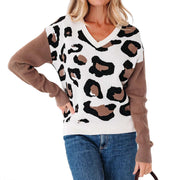 Fashionable Leopard Print Printed V-neck Knitted Sweater