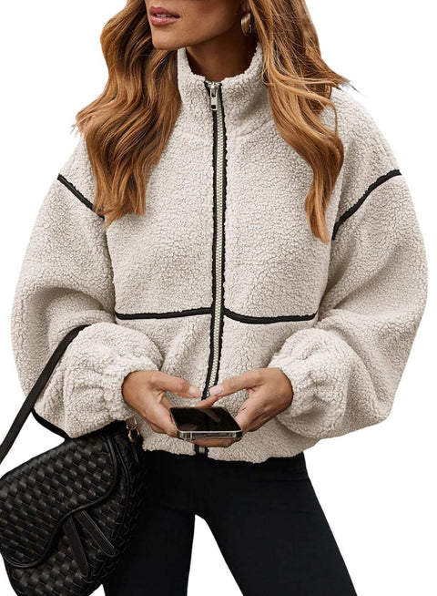 Berber Fleece Contrast Color Stand-up Collar Leisure All-match Coat