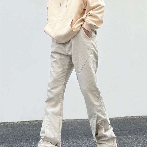 Loose casual work clothes cotton straight pants in apricot for men and women