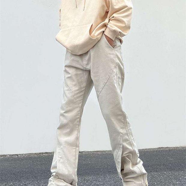 Loose casual work clothes cotton straight pants in apricot for men and women