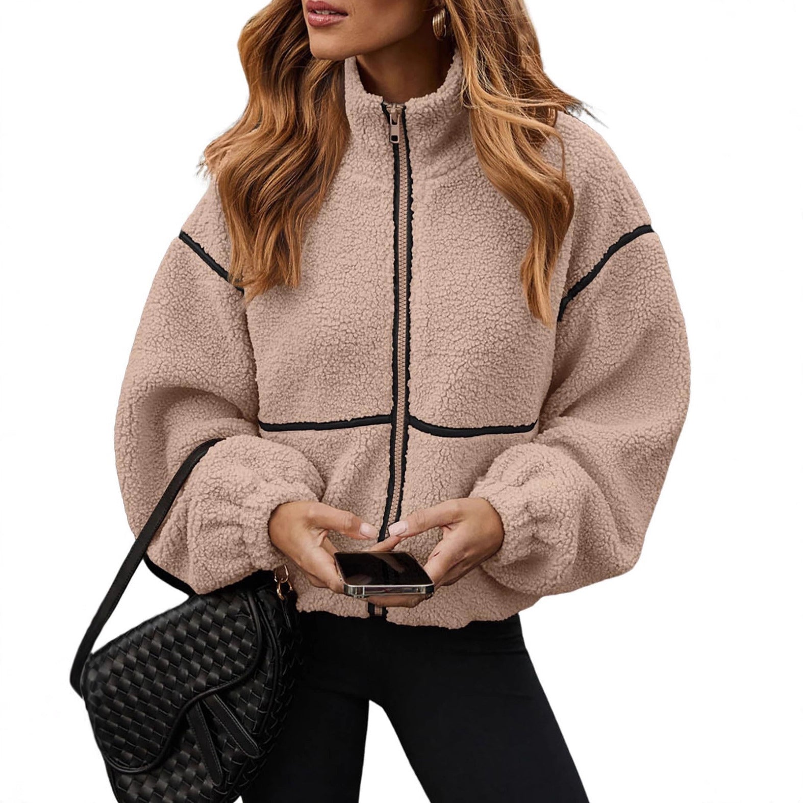 Berber Fleece Contrast Color Stand-up Collar Leisure All-match Coat