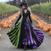 V-neck Long Sleeve Dress Large Swing Dress Halloween Dress