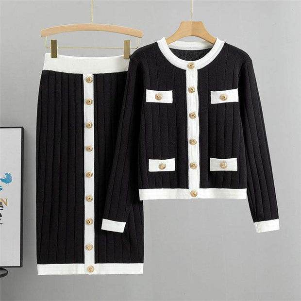 Skirt Knitted Cardigan Two-piece Set Dress For Women Autumn And Winter
