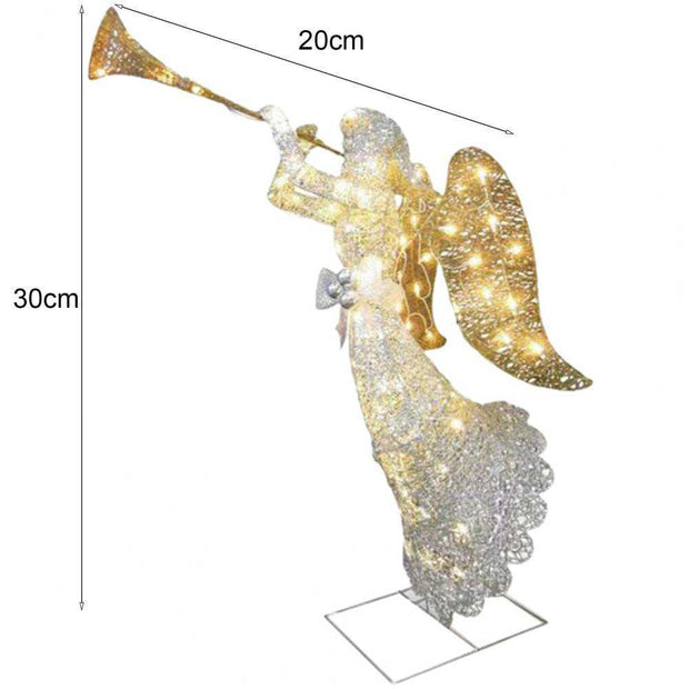 Acrylic angel decoration with trumpet and LED lights, 30cm tall and 20cm wide, Christmas garden ornament