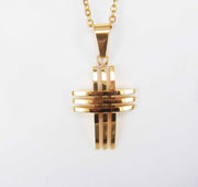 Hollow Cross Punk men's stainless steel pendant necklace in gold color with trendy punk design