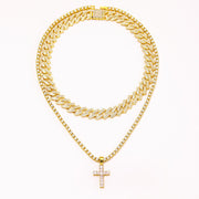 Zircon Cross Pendant Necklace Hip Hop Full Miami Curb Cuban Chain