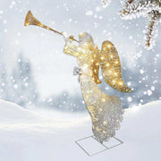 Illuminated acrylic angel decoration playing trumpet for Christmas garden display