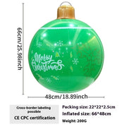 Inflatable green Christmas ball with "Merry Christmas" text and festive design, 66x48cm outdoor decoration
