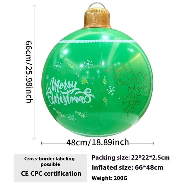 Inflatable green Christmas ball with "Merry Christmas" text and festive design, 66x48cm outdoor decoration