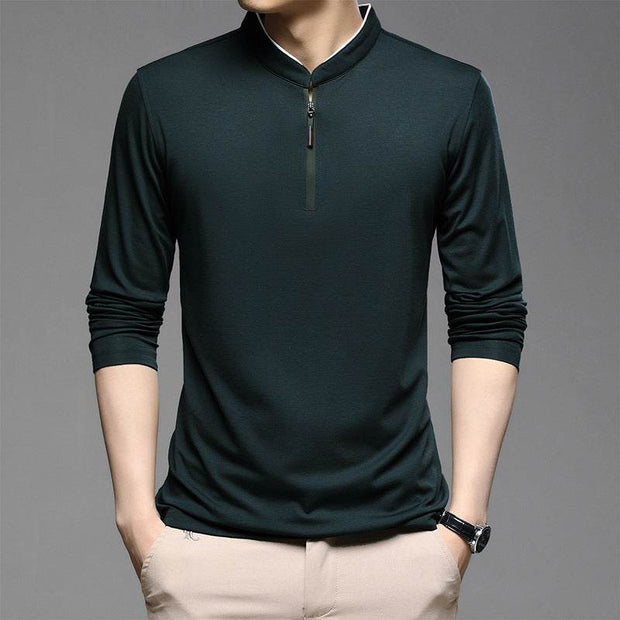 Men's cotton slim fit half high collar shirt in black autumn style