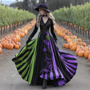 V-neck Long Sleeve Dress Large Swing Dress Halloween Dress