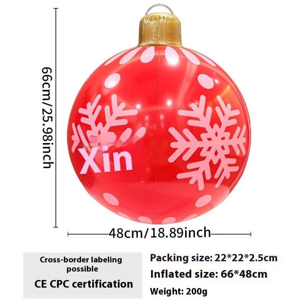 Inflatable red Christmas ball with snowflake design and gold top decoration for outdoor holiday garden decor