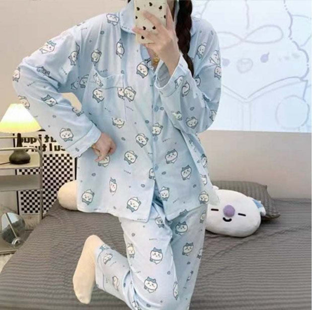 Pajamas Women's Loose And Cute Cartoon Long Sleeve Trousers Home Wear Two-piece Suit