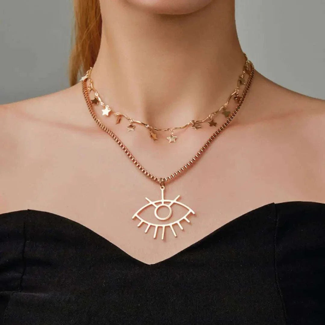 Emme Necklace - Dazzling Double Strand with Evil Eye