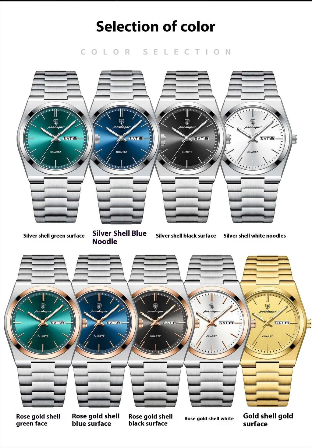 Ultra-thin Men's Watch Waterproof Luminous Quartz Watch color selection with multiple designs in silver and rose gold.